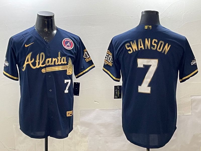 Men Atlanta Braves #7 Swanson Black Gold Game 2025 Nike MLB Jersey style 1